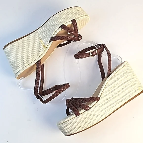 NEW Antonio Melani Lorinna Brown Braided Leather Ankle Strap Platform Sandal - Picture 10 of 16